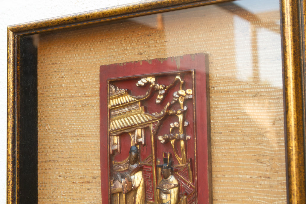Framed Antique Gilt Chinese Carving Set
