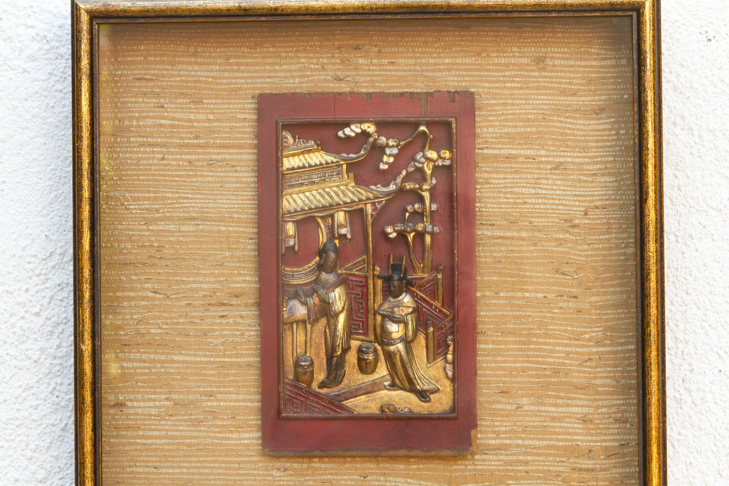 Framed Antique Gilt Chinese Carving Set