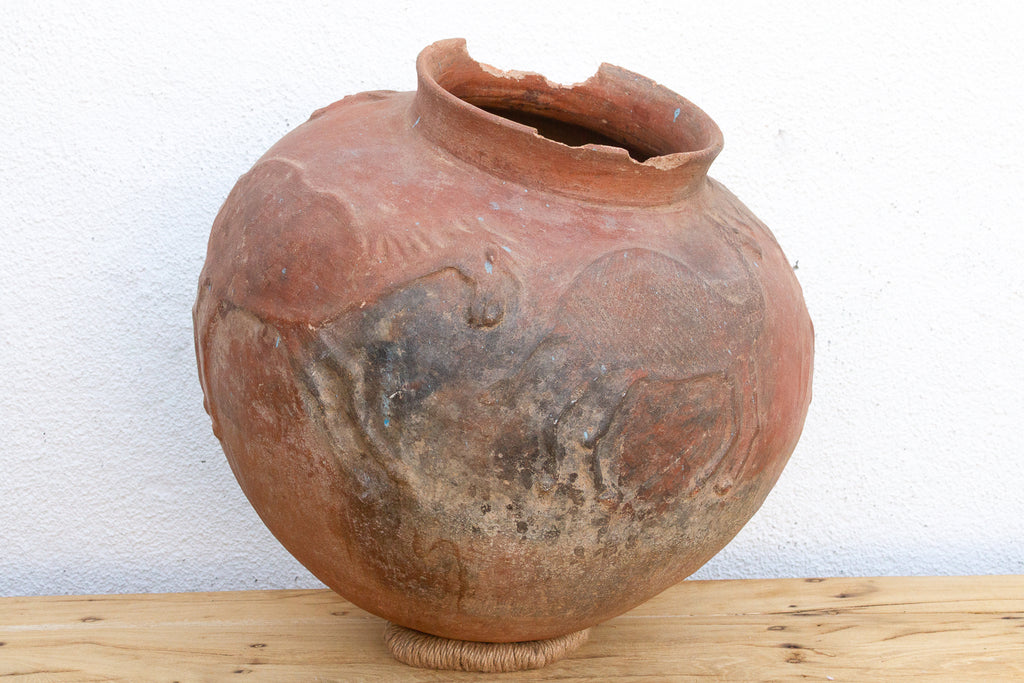 Rare Oversize Clay Vessel w/ Horse Relief (Trade)