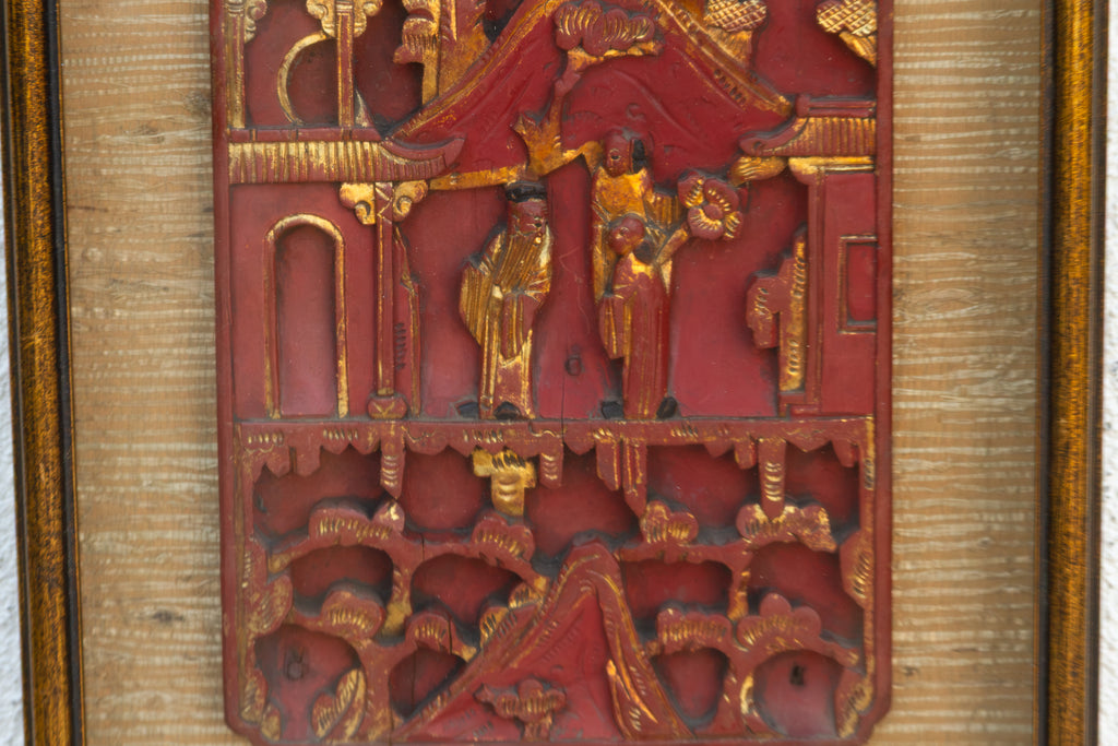 Antique Framed Red & Gilt Carved Wall Art