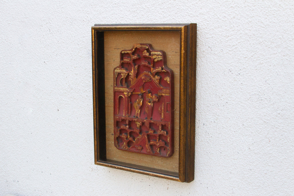 Antique Framed Red & Gilt Carved Wall Art