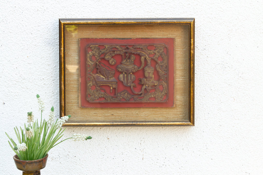 Antique Red & Gilt Gogu Wall Art