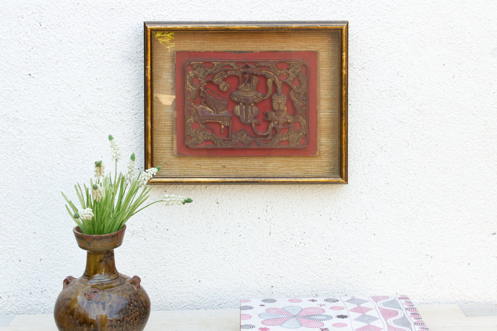Antique Red & Gilt Gogu Wall Art