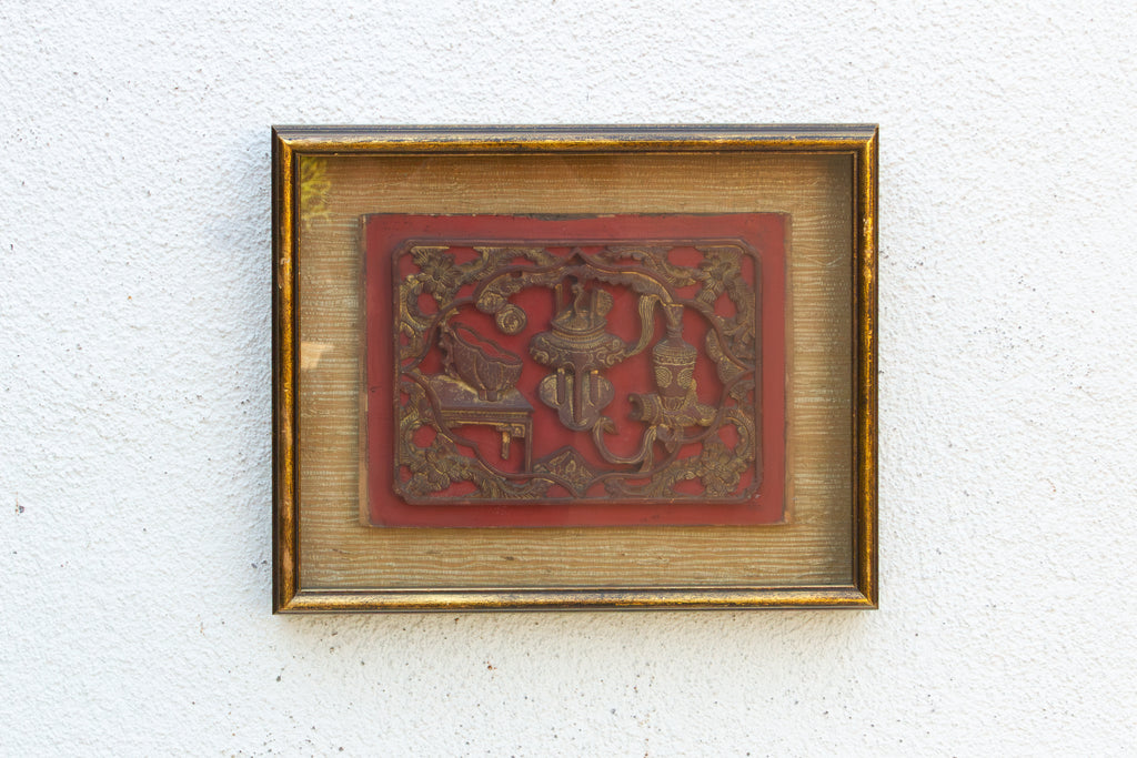 Antique Red & Gilt Gogu Wall Art