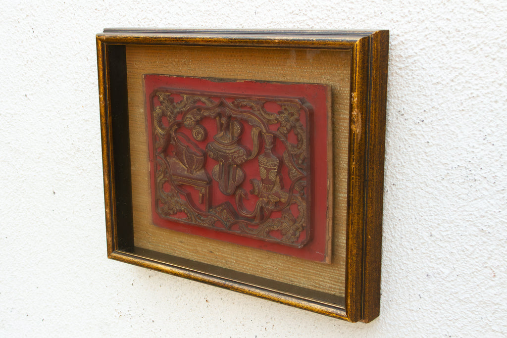 Antique Red & Gilt Gogu Wall Art