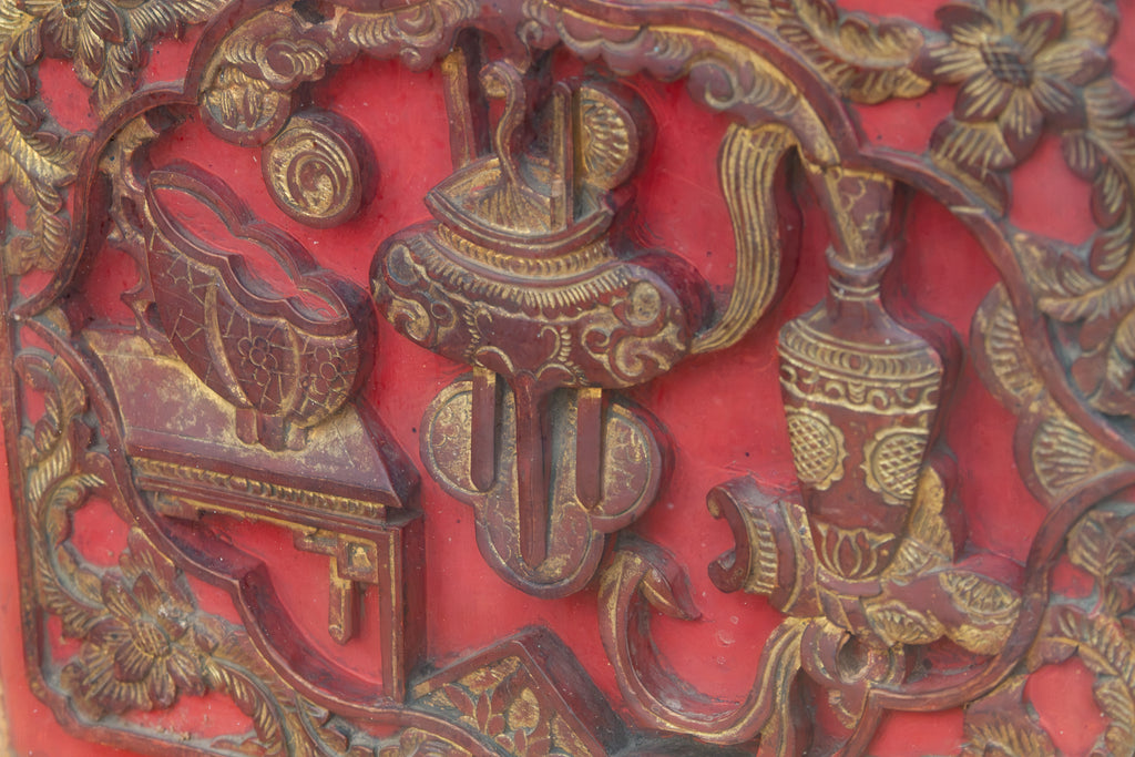 Antique Red & Gilt Gogu Wall Art