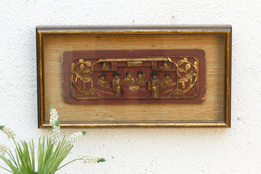 Framed Antique Chinese Frieze Carving