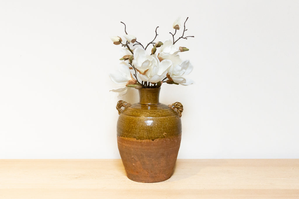 Tall Vintage Brown Stoneware Vase