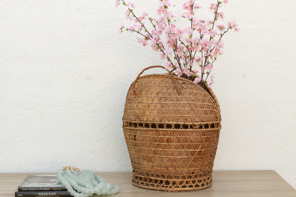 Antique Handwoven Large Carrying Pouch Basket