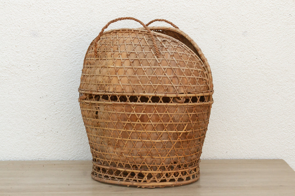 Antique Handwoven Large Carrying Pouch Basket