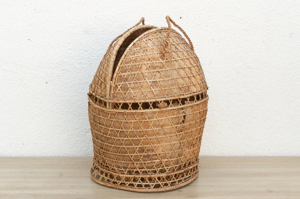 Antique Handwoven Large Carrying Pouch Basket