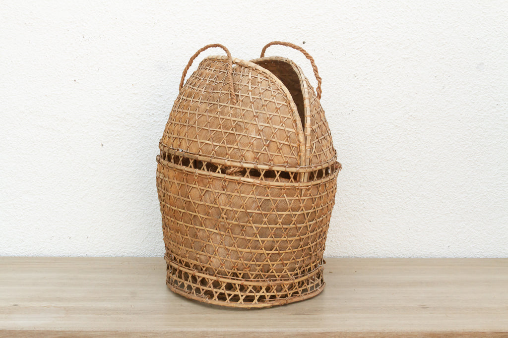 Antique Handwoven Large Carrying Pouch Basket