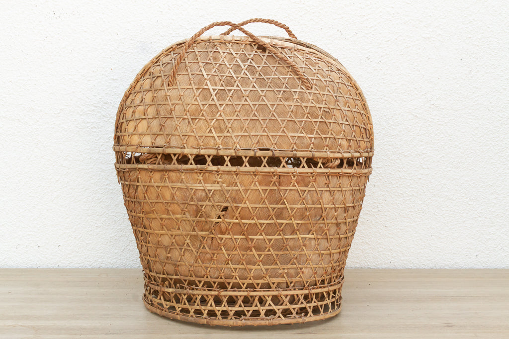 Antique Handwoven Large Carrying Pouch Basket