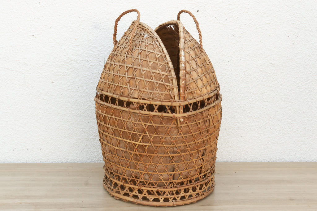 Antique Handwoven Large Carrying Pouch Basket