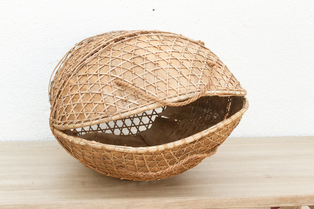 Antique Handwoven Large Carrying Pouch Basket