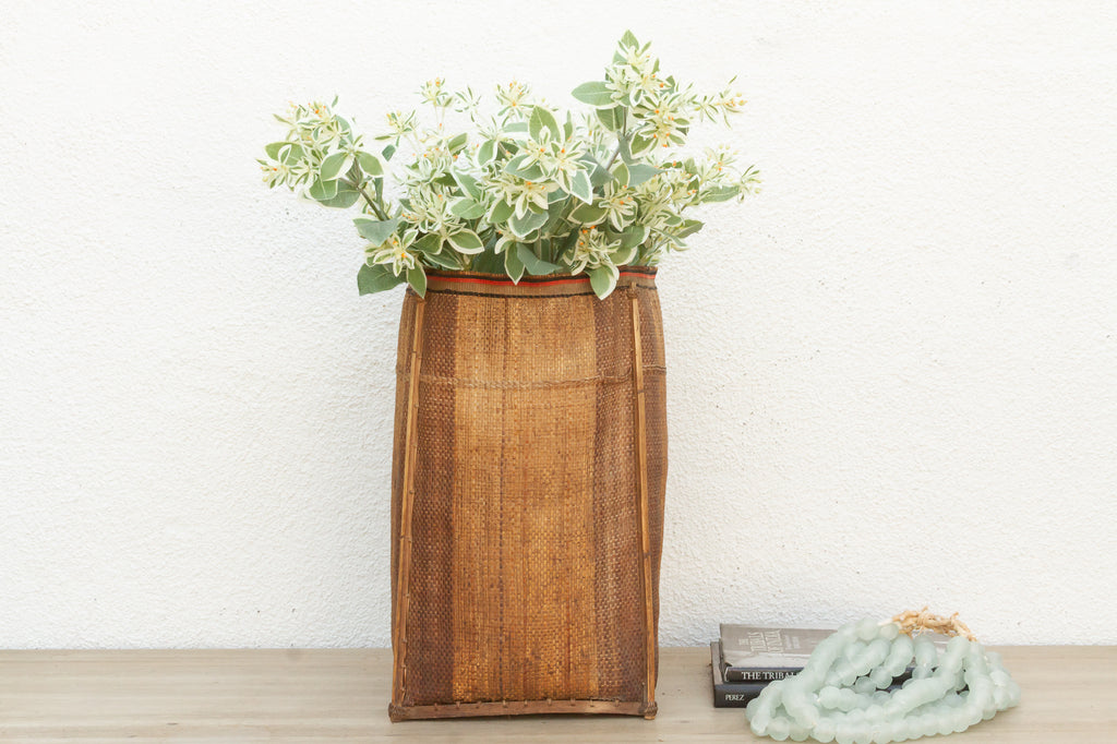 Tall Handwoven Antique Rice Storage Basket