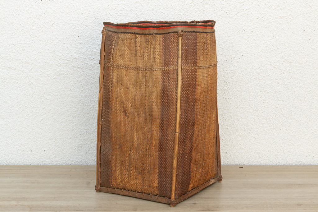 Tall Handwoven Antique Rice Storage Basket