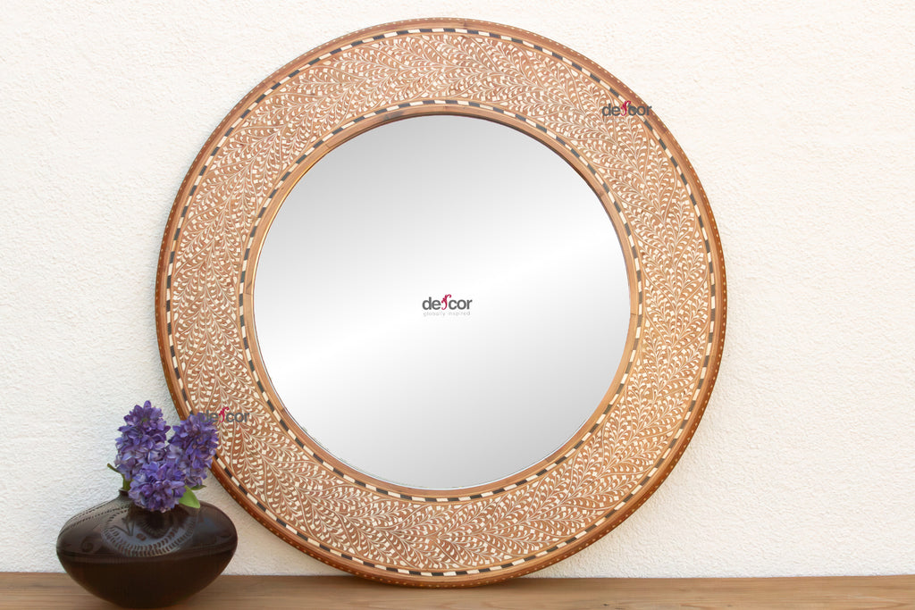 Finely Fern Leaf Inlay Round Mirror