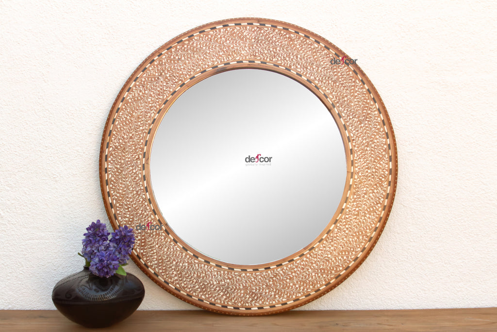 Finely Fern Leaf Inlay Round Mirror