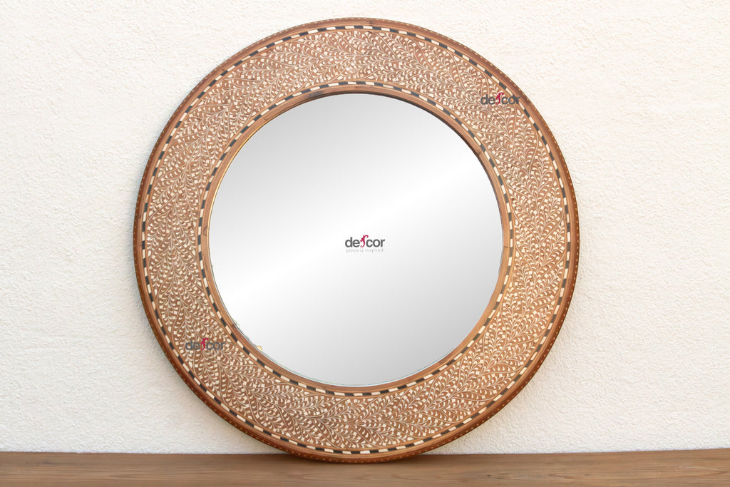Finely Fern Leaf Inlay Round Mirror