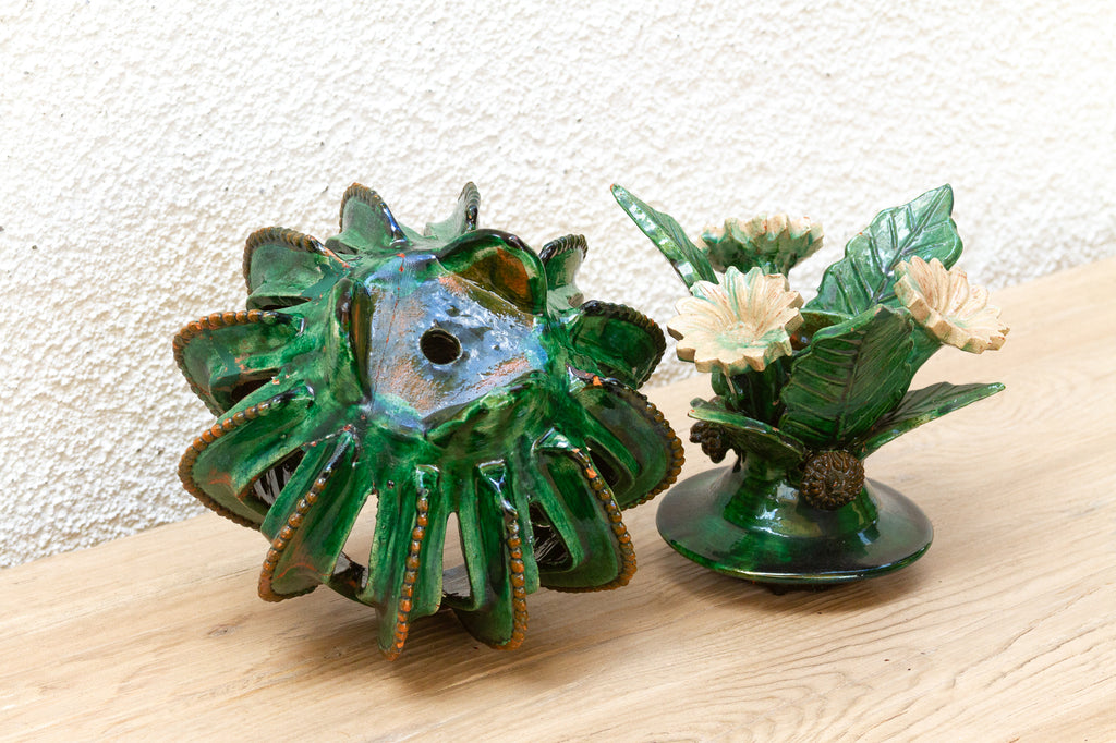 Vintage Green Glaze Michoacán Floral Jar