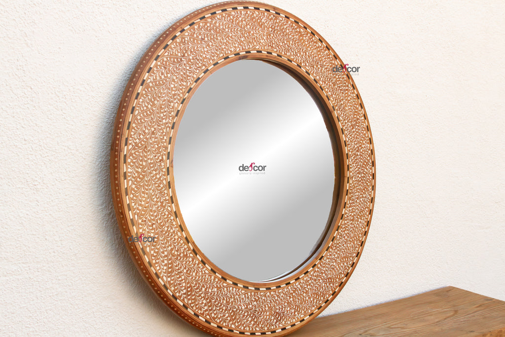 Finely Fern Leaf Inlay Round Mirror