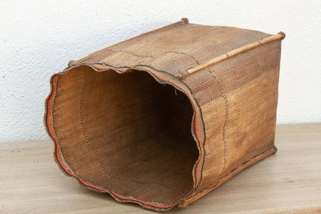 Tall Handwoven Antique Rice Storage Basket