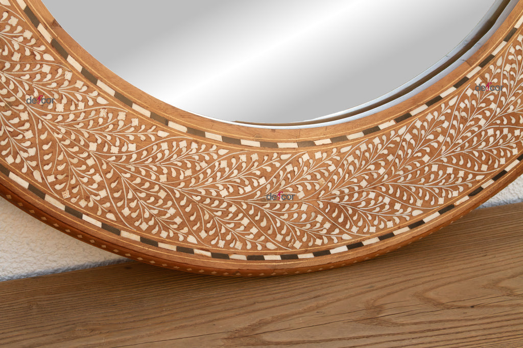 Finely Fern Leaf Inlay Round Mirror