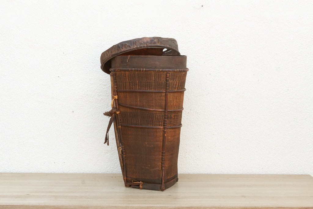 Antique Tall Cylindrical Basket with Fitted Lid