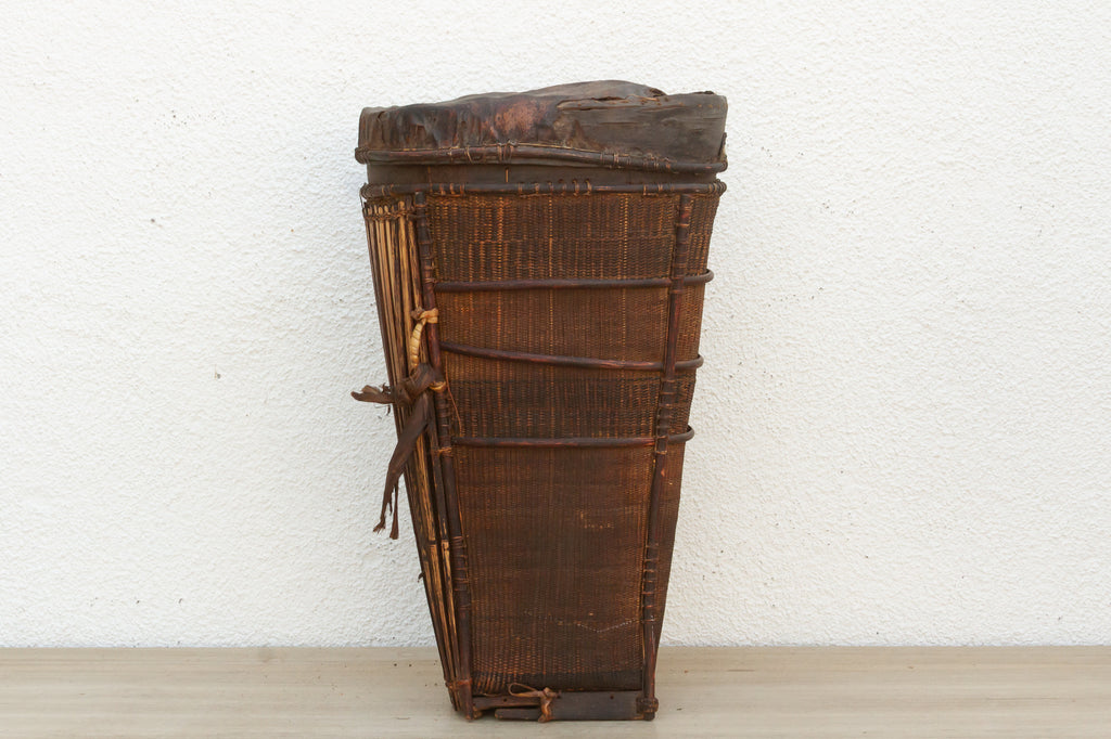 Antique Tall Cylindrical Basket with Fitted Lid