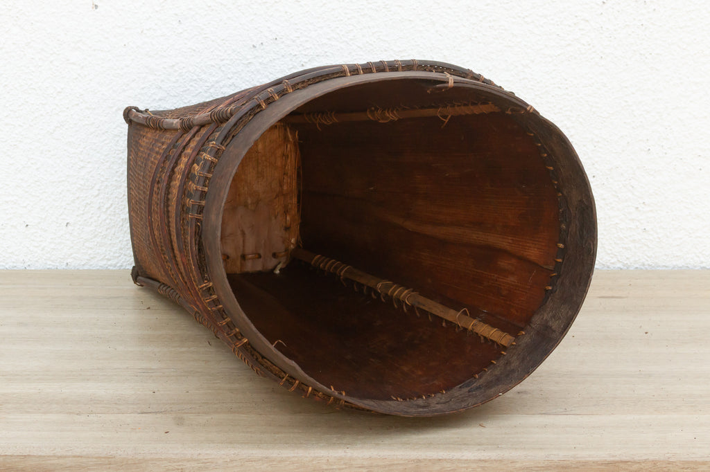 Antique Tall Cylindrical Basket with Fitted Lid