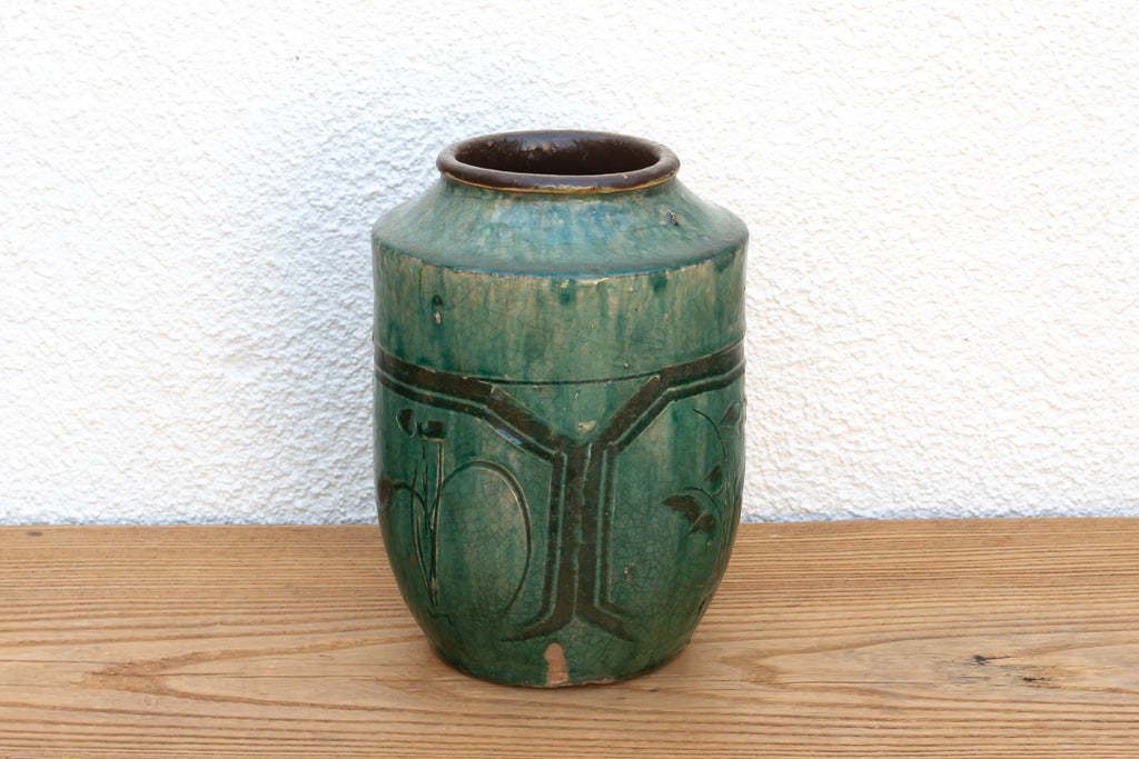 Emerald Green & Black Glaze Pot