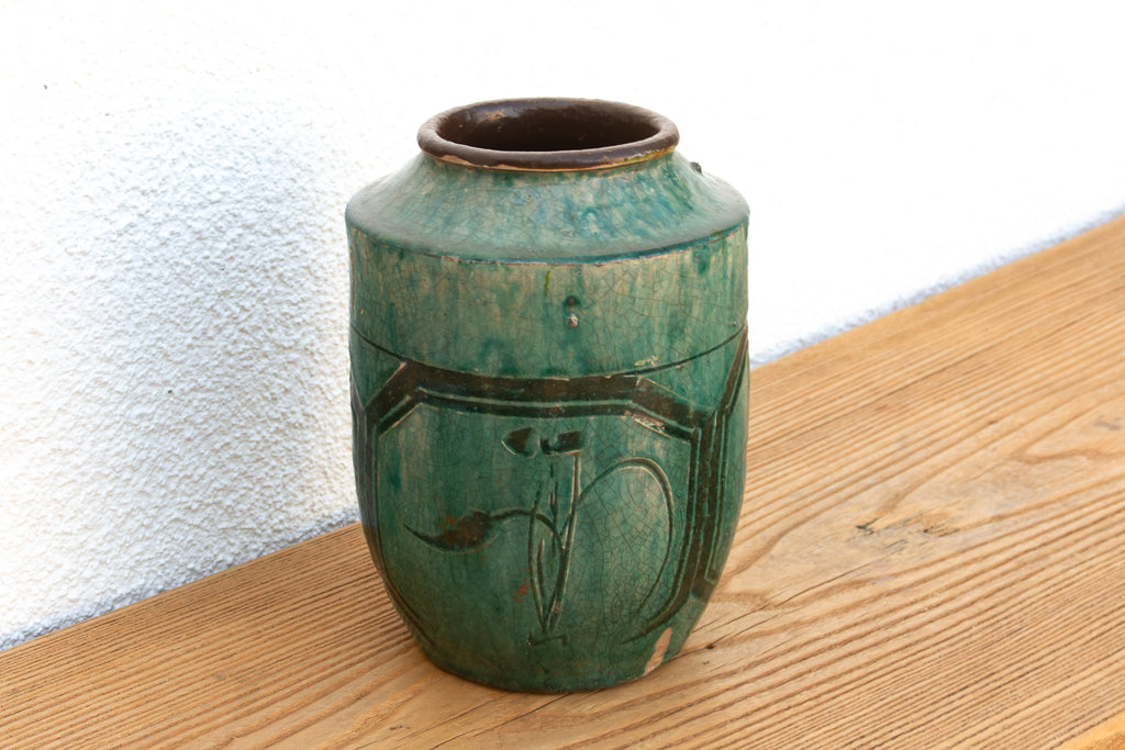 Emerald Green & Black Glaze Pot