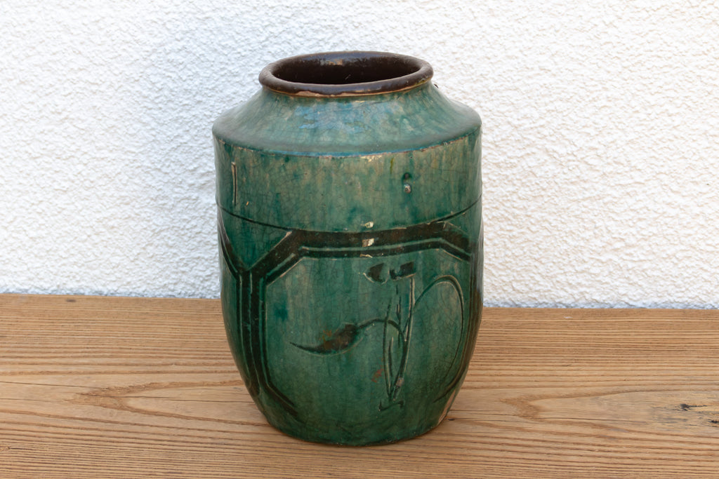 Emerald Green & Black Glaze Pot