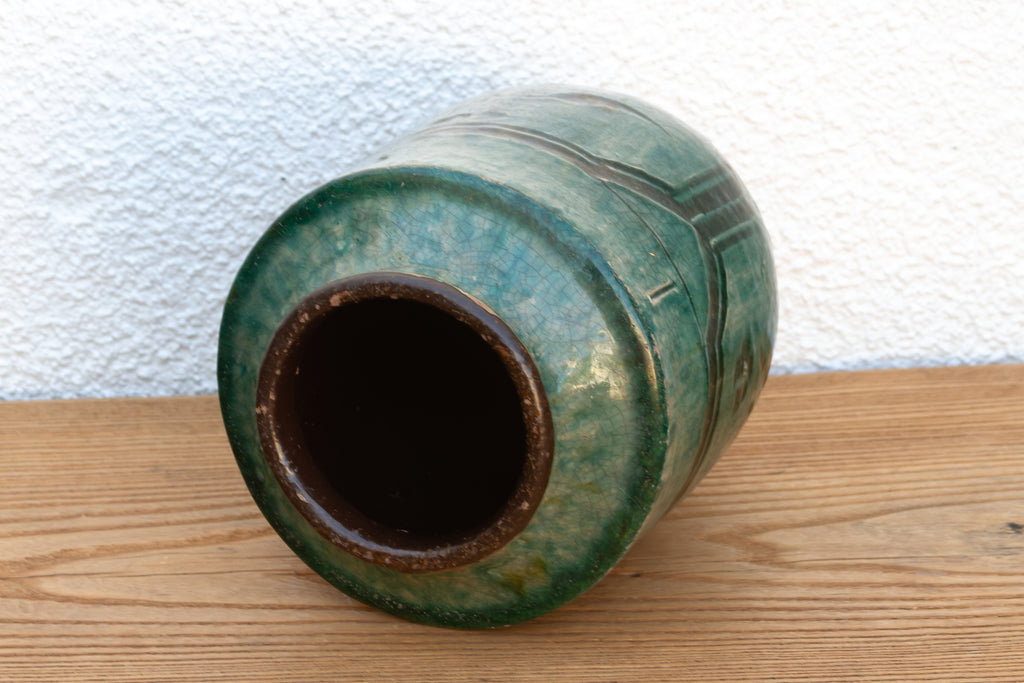 Emerald Green & Black Glaze Pot