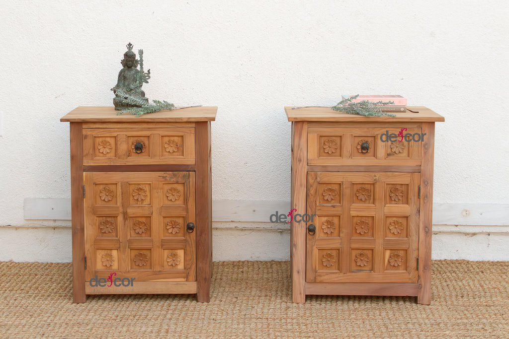 Set of 2, Haveli Lotus Flower Bedside Cabinets (Trade)
