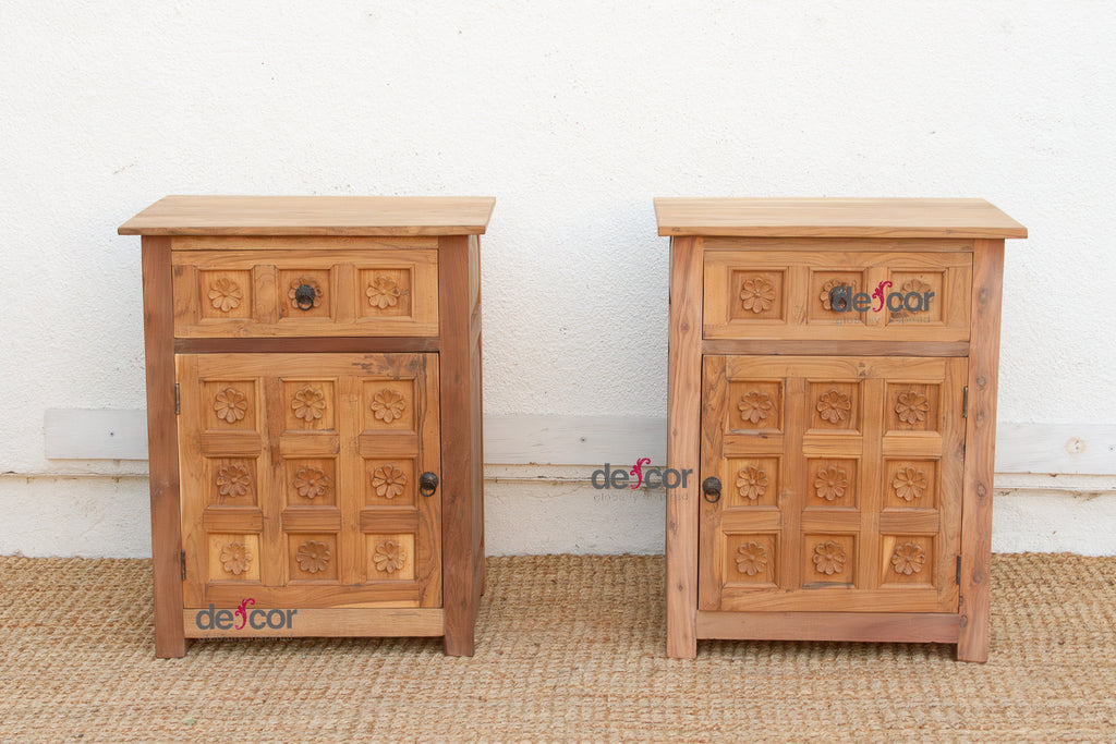 Set of 2, Haveli Lotus Flower Bedside Cabinets (Trade)
