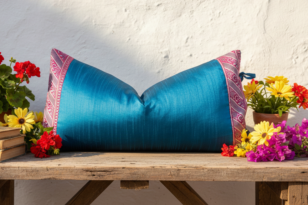 Atasi Large Festive Indian Silk Queen Lumbar Pillow Cover