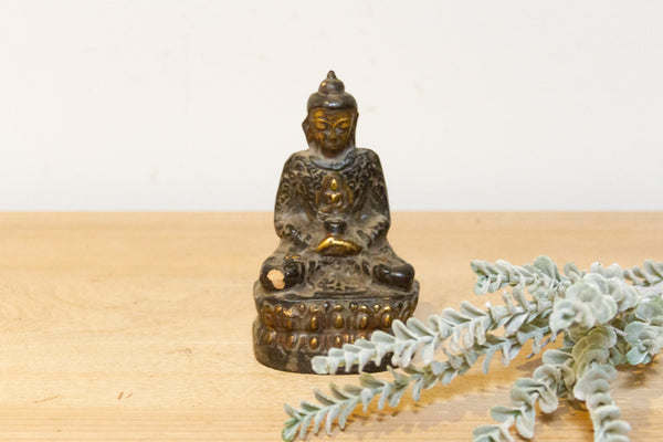 Vintage Wood & Metal Buddha Figure