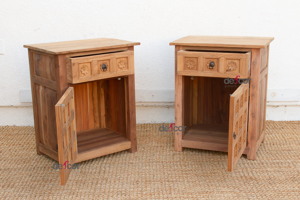 Set of 2, Haveli Lotus Flower Bedside Cabinets (Trade)