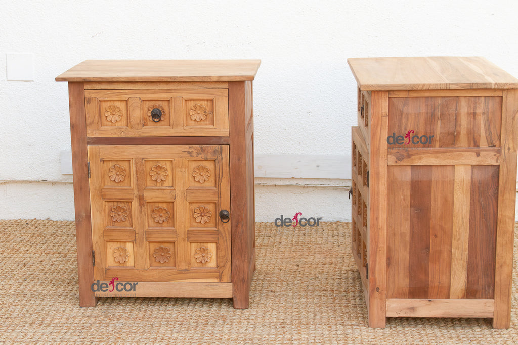 Set of 2, Haveli Lotus Flower Bedside Cabinets (Trade)
