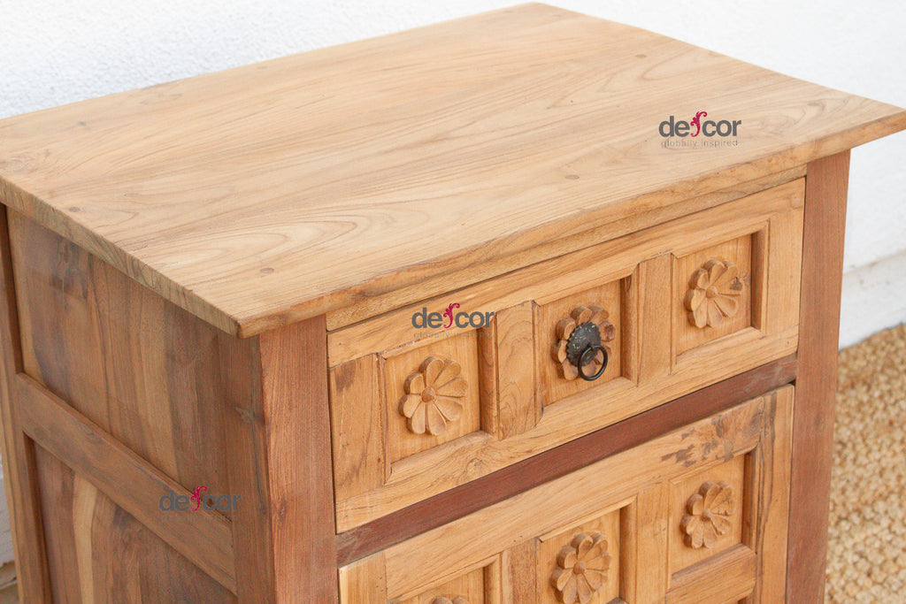 Small Lotus Flower Carved Nightstand (Trade)