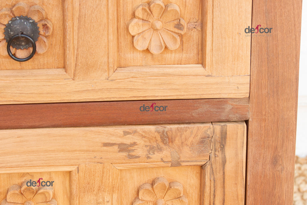 Small Lotus Flower Carved Nightstand (Trade)