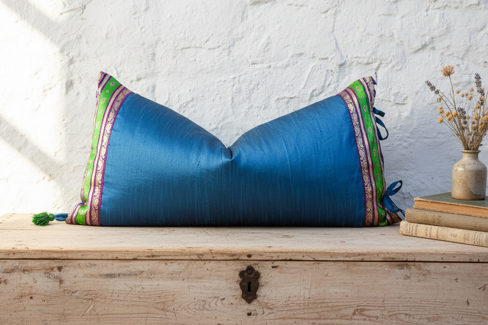 Zarka Large Festive Indian Silk Queen Lumbar Pillow Cover