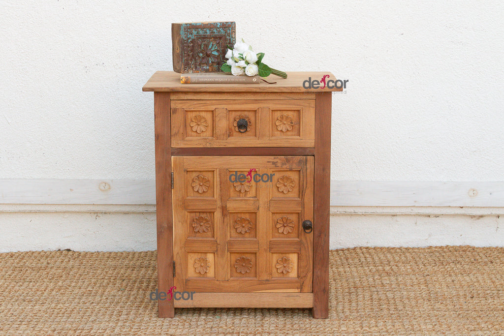 Small Lotus Flower Carved Nightstand (Trade)