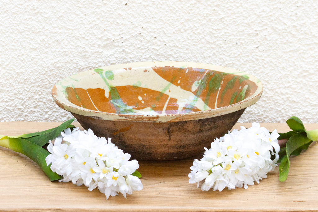 Rustic Glazed Pottery Serving Bowl