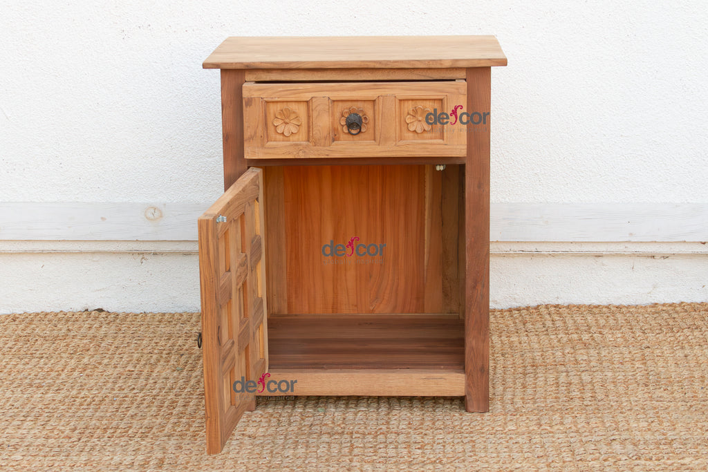 Small Lotus Flower Carved Nightstand (Trade)