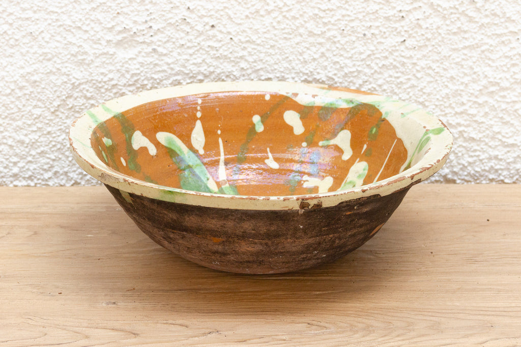 Rustic Glazed Pottery Serving Bowl