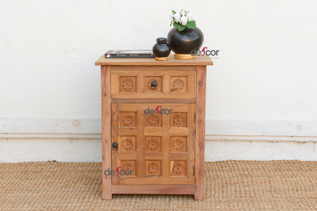 Reclaimed Wood Floral Bedside Cabinet (Trade)