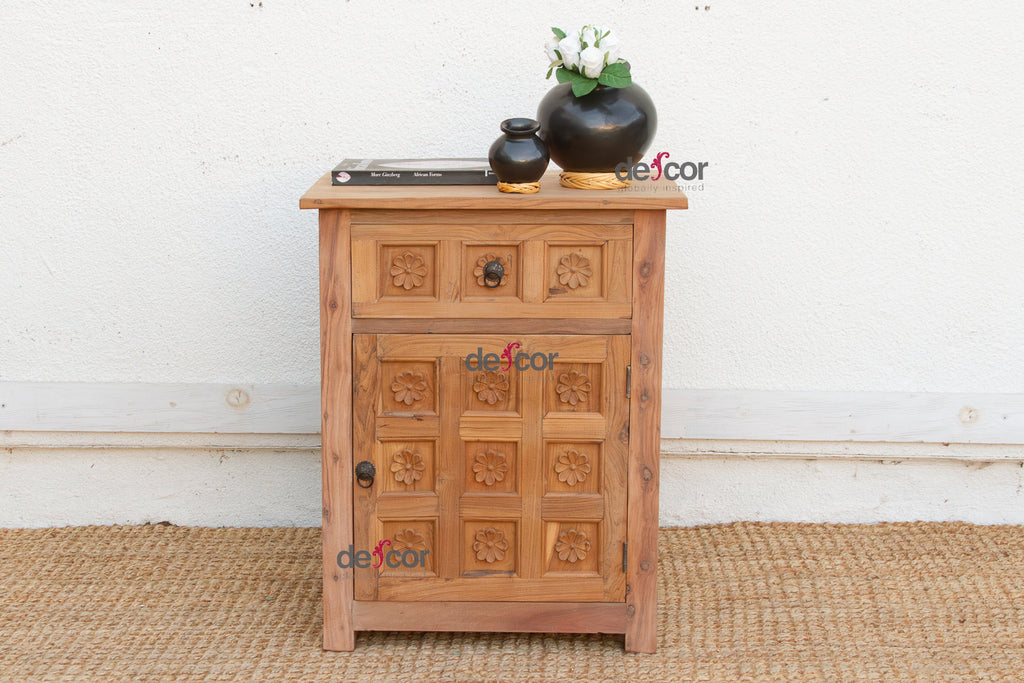 Reclaimed Wood Floral Bedside Cabinet (Trade)